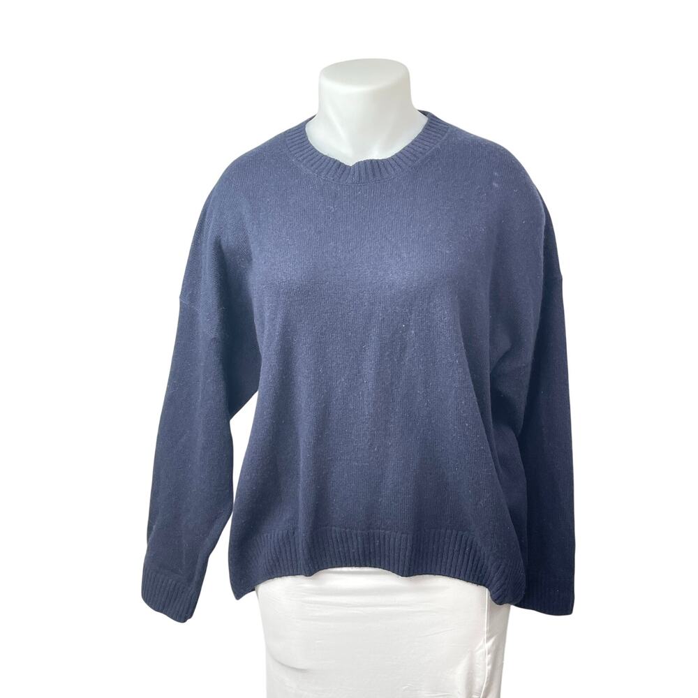 Parke Womens Navy Blue Wool Cashmere Long Sleeve Crew Neck Sweater Top Size L/XL